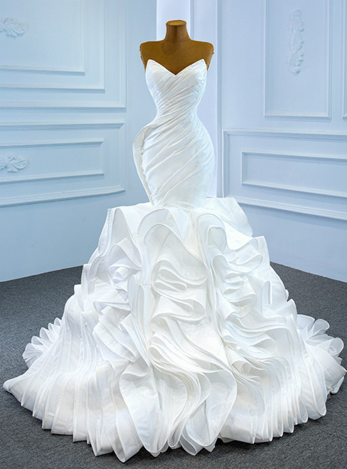 White Mermaid Tulle Sweetheart Pleats Wedding Dress
