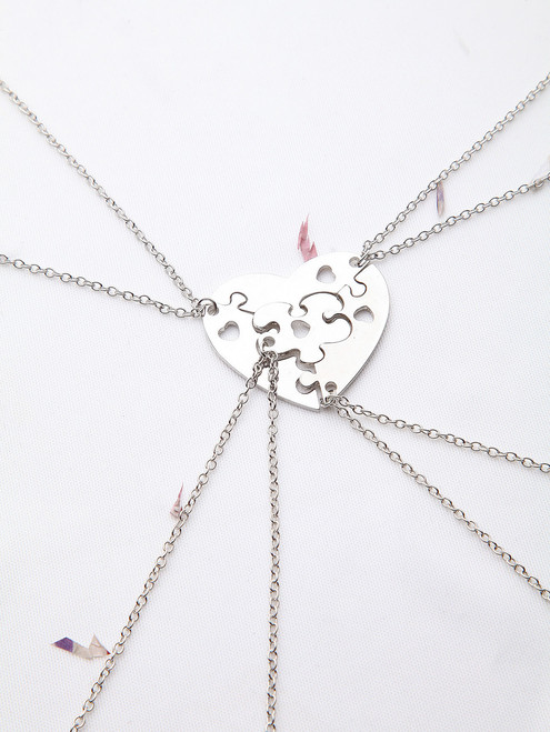 Silver Heart Hollow Out Necklace Set