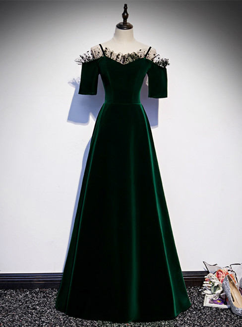 Dark Green Velvet Spaghetti Straps Prom Dress