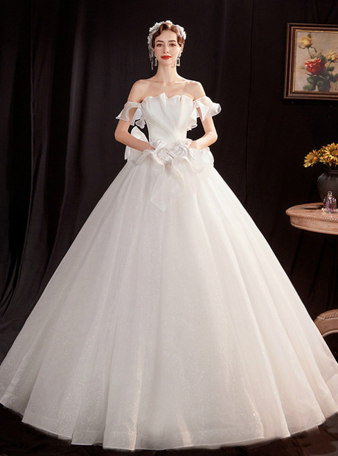 In Stock:Ship in 48 Hours White Ball Gown Organza Wedding Dress