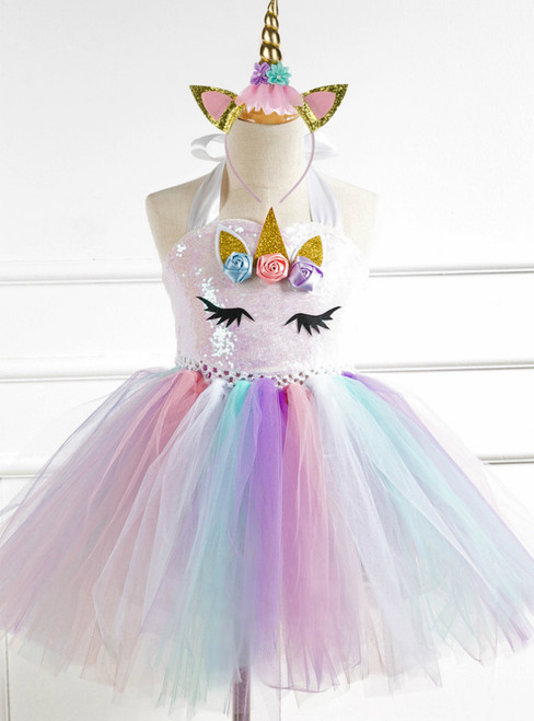 Girls Tutu Sequin Tulle Unicorn Dress