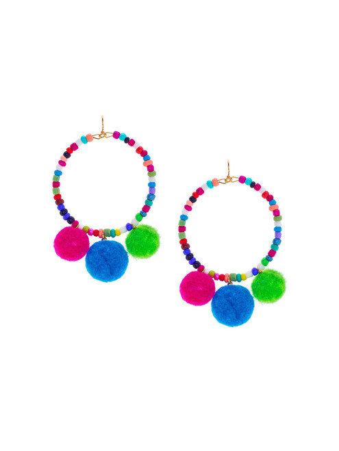 Pom Pom Decorated Beaded Earrings