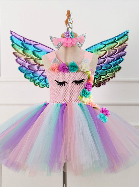 Girls Unicorn Dreams Pink Tutu Dress With Wing