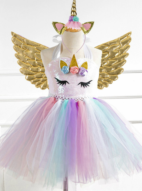 Unicorn Sequins Tulle Tutu Dress With Wing