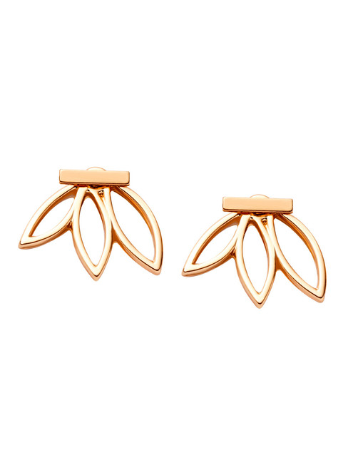 Gold Plated Lotus Flower Hollow Out Stud Earrings