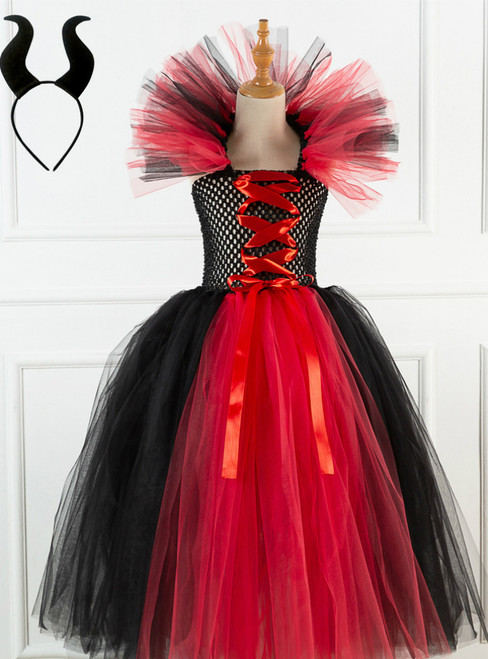 Halloween Witch Red Black Tulle Tutu Dress