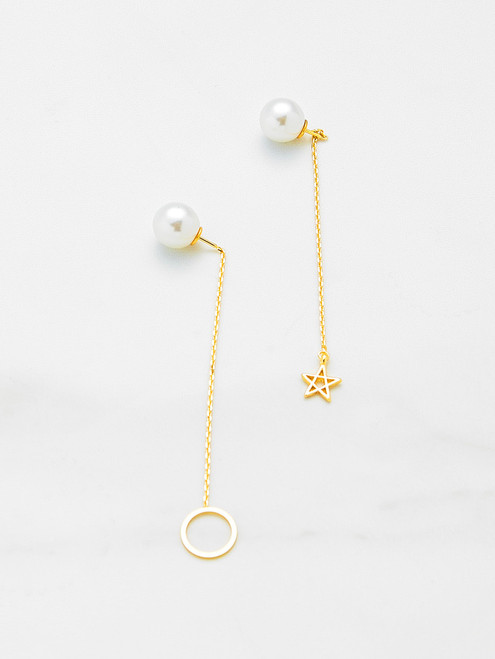 Ring & Star Design Mismatch Drop Earrings