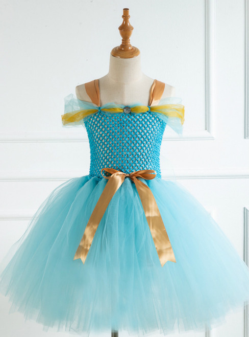 Light Blue Female Short Bow Tutu Dress