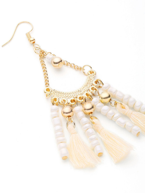 Tassel And Beaded Detail Drop Earrings