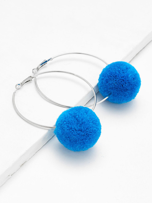 Contrast Pom Pom Hoop Earrings