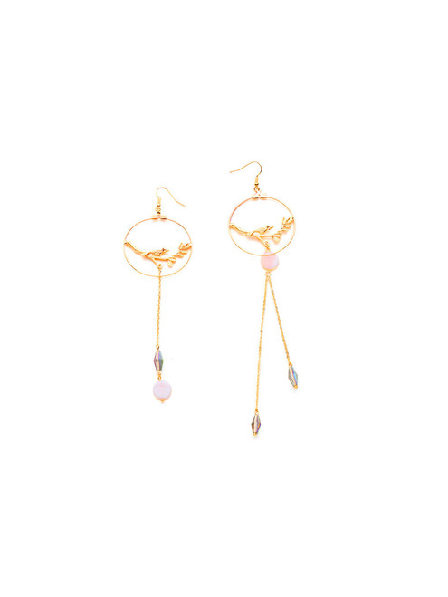 Branch & Ring Design Drop Earrings With Crystal