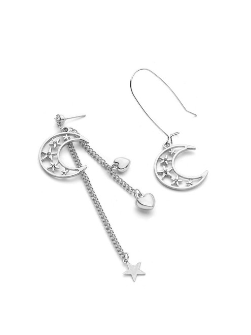 Hollow Moon & Star Design Mismatch Earrings