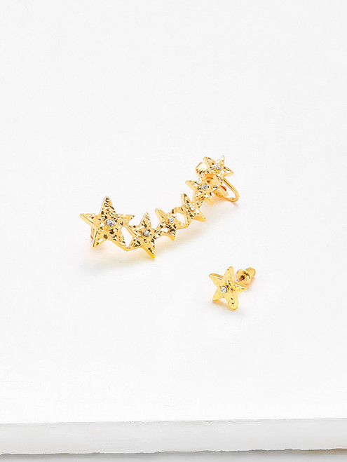 Rhinestone Detail Star Design Mismatch Ear Crawler