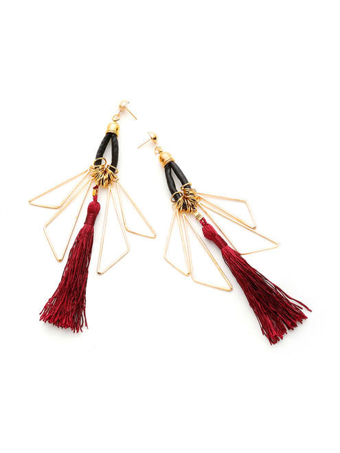 Metal Triangle And Tassel Drop Earrings