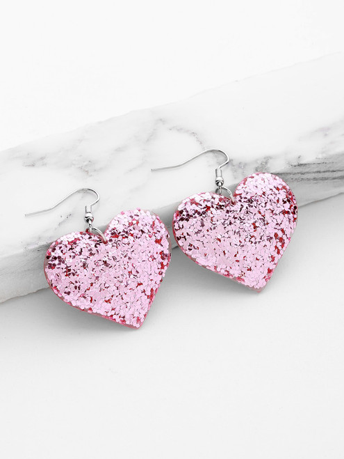 Sequin Heart Design Drop Earrings