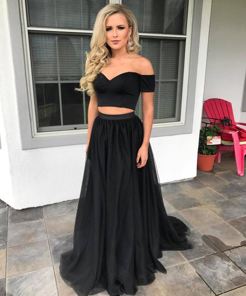 Long Two Piece Off the Shoulder Sweetheart Prom Dress