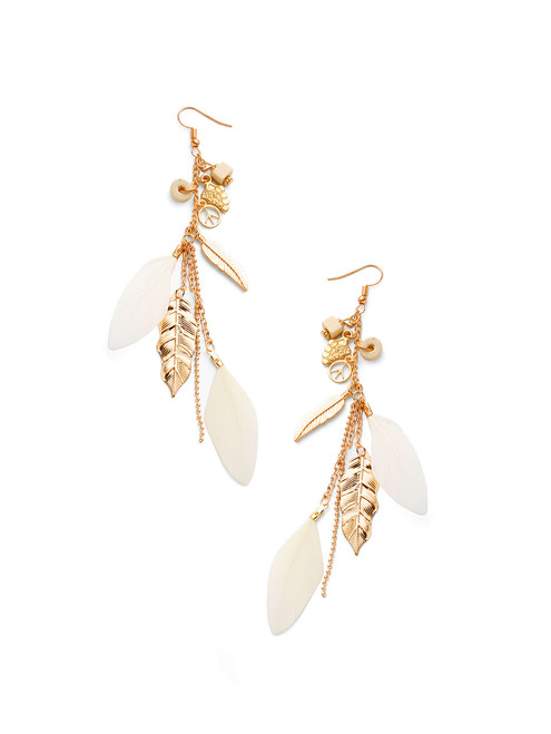 Feather & Leaf Embellished Drop Earrings