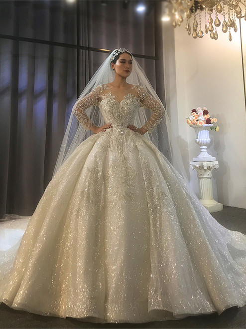 Luxury Heavy Industry Advanced Sequins Beading Wedding Dress