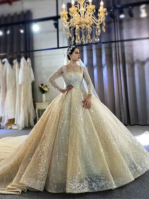 Luxury Heavy Industry Beading Long Sleeve Wedding Dress