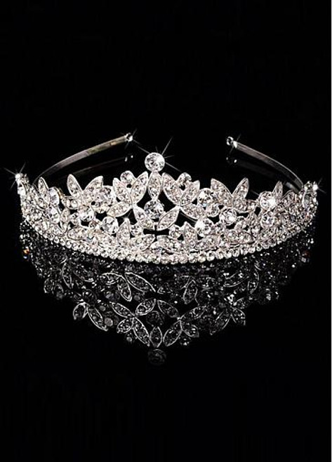 In Stock Dazzling Silver-plated Alloy Tiara With Rhinestones