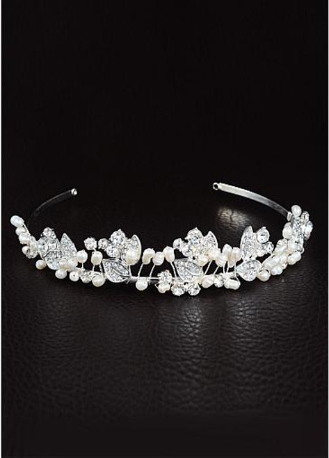 In Stock Dazzling Alloy Wedding Tiaras With Rhinestones & Pearls