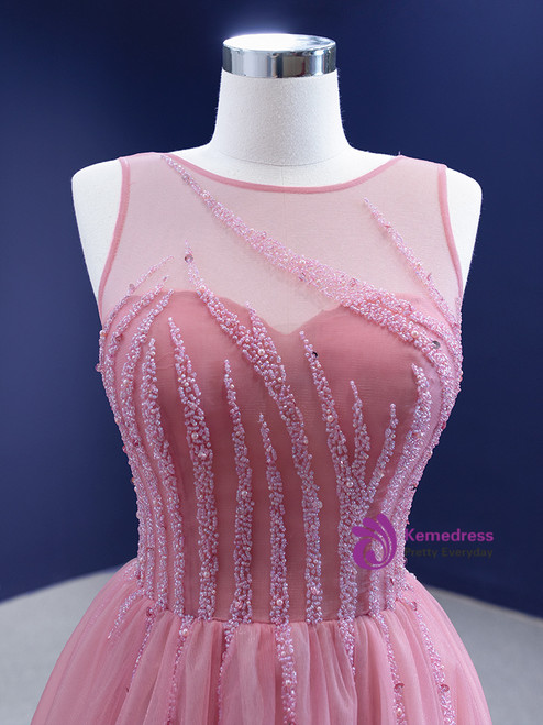 Gorgeous Beaded Backless Sexy Long A-line Tulle 2017 Prom Dresses, PD0529