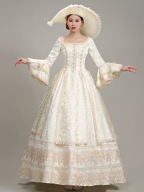 Champagne Lace Long Sleeve Vintage Baroque Dress 