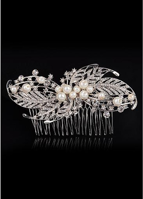 In Stock Glamoroust Silver Plated Alloy Wedding Hair Jewelry With Rhinestones & Pearls