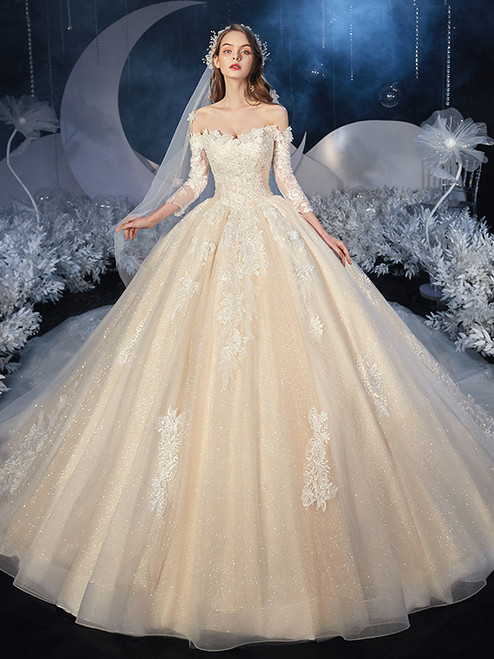 Tulle Lace Appliques Long Sleeve Wedding Dress