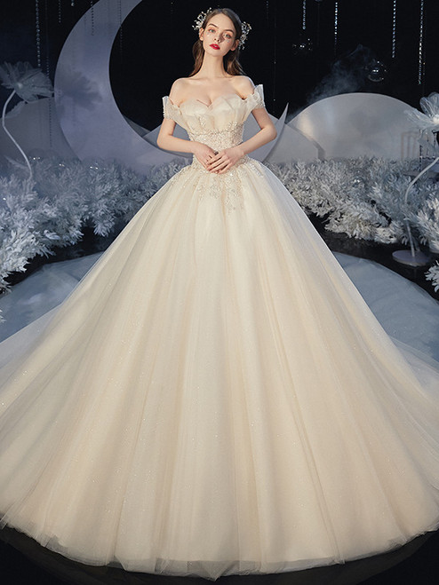 Ball Gown Tulle Beading Sequins Wedding Dress