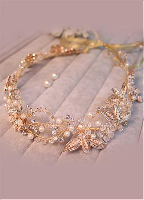 Elegant Alloy Hair Jewelry With Rhinestones & Pearls