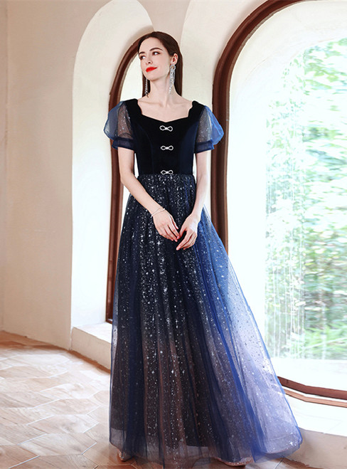 In Stock:Ship in 48 Hours Navy Blue Sequins Prom Dress