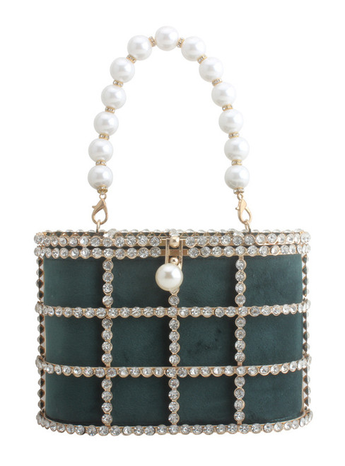 Women Hollow Out Preal Beaded Metallic Cage Handbags