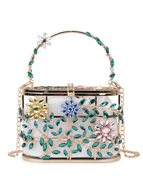 Colored Flowers Leaves Purses Metallic Cage