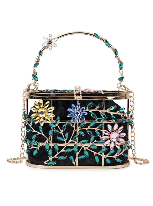 Women Flowers Leaves Purses Metallic Cage