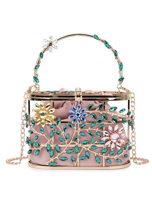 Women Flowers Leaves Party Purses Metallic Cage