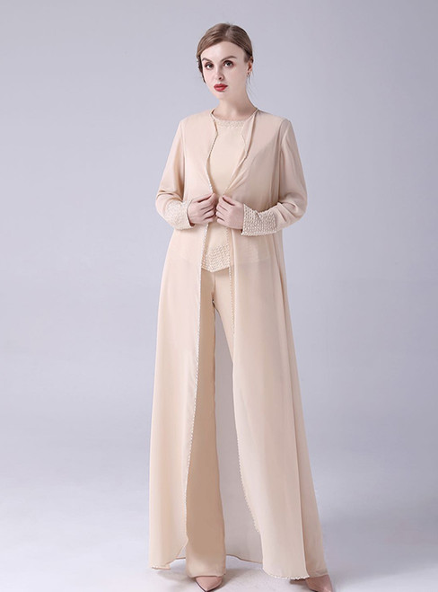 Champagne Chiffon Beading Mother Of The Bride Dress With Jacket