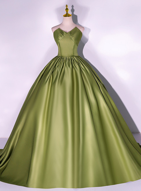 Green Satin Strapless Quinceanera Dress