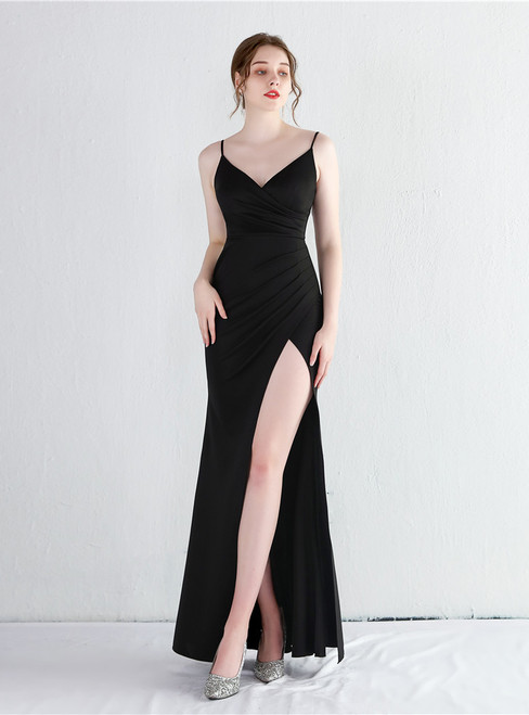 In Stock:Ship in 48 Hours Black Mermaid Spaghetti Strps Party Dress