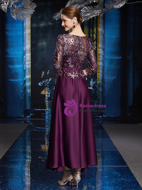 Dora Midi Sequin Mother of the Bride/Groom Dress in Dark Purple