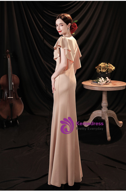 Beading Backless Champagne V Neck A Line Prom Dress main image 1