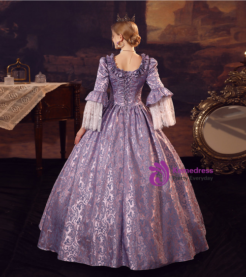 Purple Square Long Sleeve Lace Rococo Baroque Dress