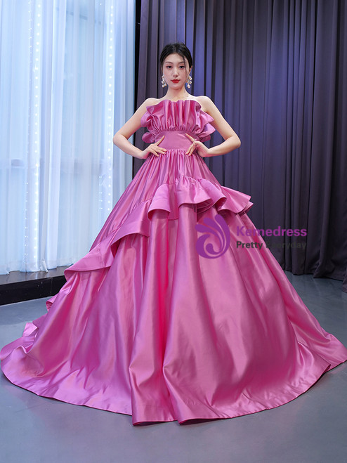 Fuchsia A-Line Strapless Long Prom Dress Evening Party Dress,DP1135