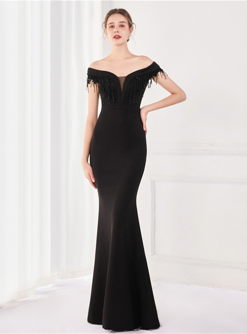 In Stock:Ship in 48 Hours Black Beading Party Dress