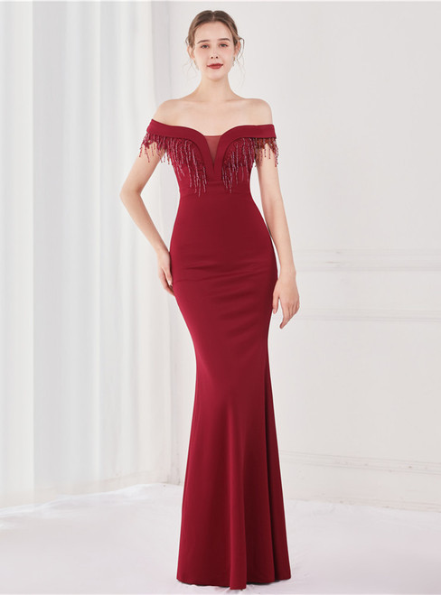 In Stock:Ship in 48 Hours Burgundy Beading Party Dress