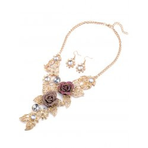Cheap Faux Crystal Blossom Necklace and Earrings