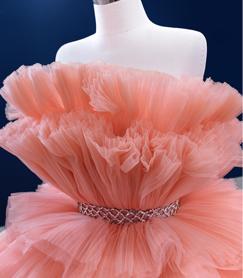 Elegant Glamour Ball Gown Scoop Orange Tulle Long Prom Dresses Party Dress Evening Dress DP1557