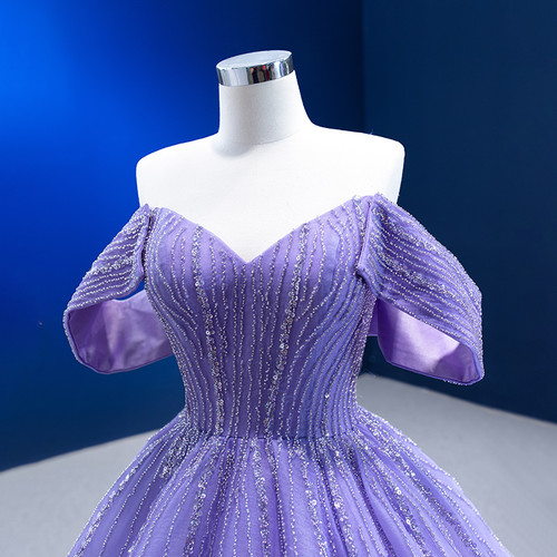 Purple Tulle Sequins Feather Prom Dress main image 0