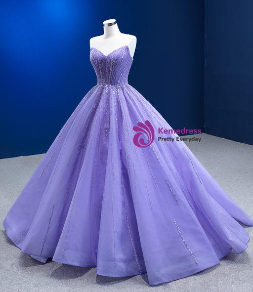Beautiful Tulle Sweetheart Lace-up Beaded Homecoming Dress, Purple Short Prom Dress main image 1