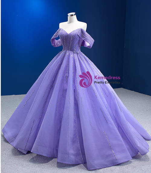 Beautiful Tulle Sweetheart Lace-up Beaded Homecoming Dress, Purple Short Prom Dress